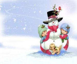 Puzzle Χιονάνθρωπος με ζωικό τους φίλους του